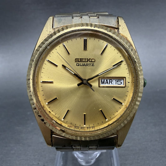 Seiko President Watch Men 36mm Gold Dial Gold Tone Daydate 7n43-8119 New Batt AP0