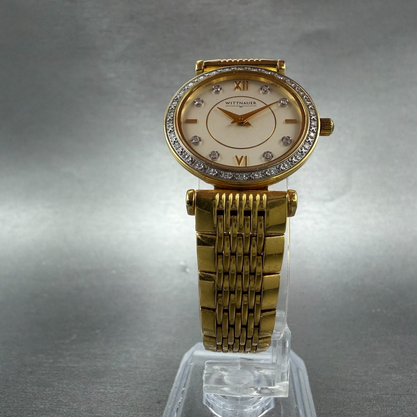 Wittnauer Stratford Watch Women 26mmChampange Dial Gold Diamond Markers New Batt5