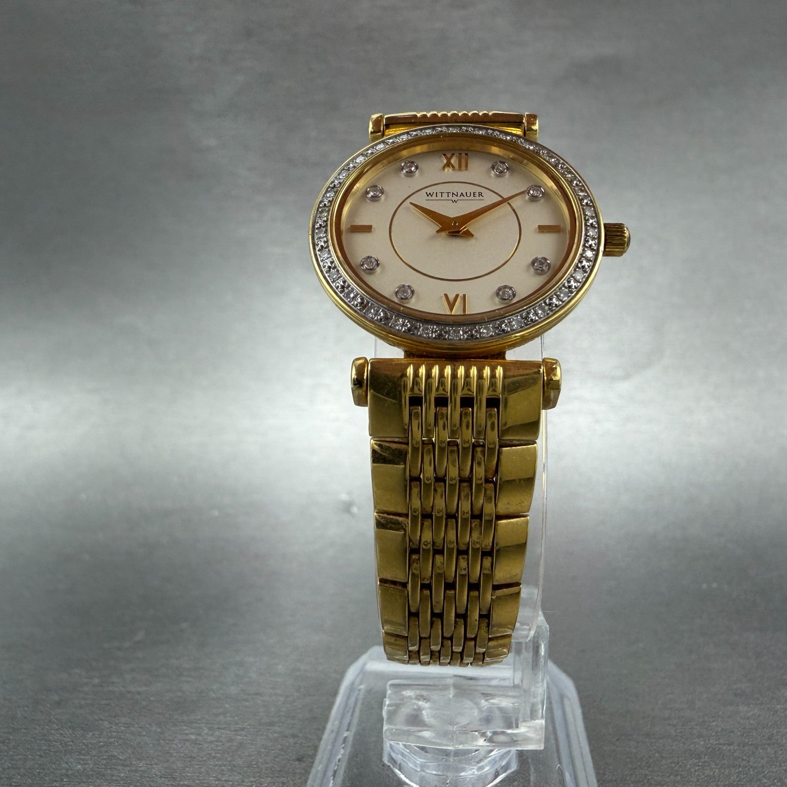 Wittnauer Stratford Watch Women 26mmChampange Dial Gold Diamond Markers New Batt5