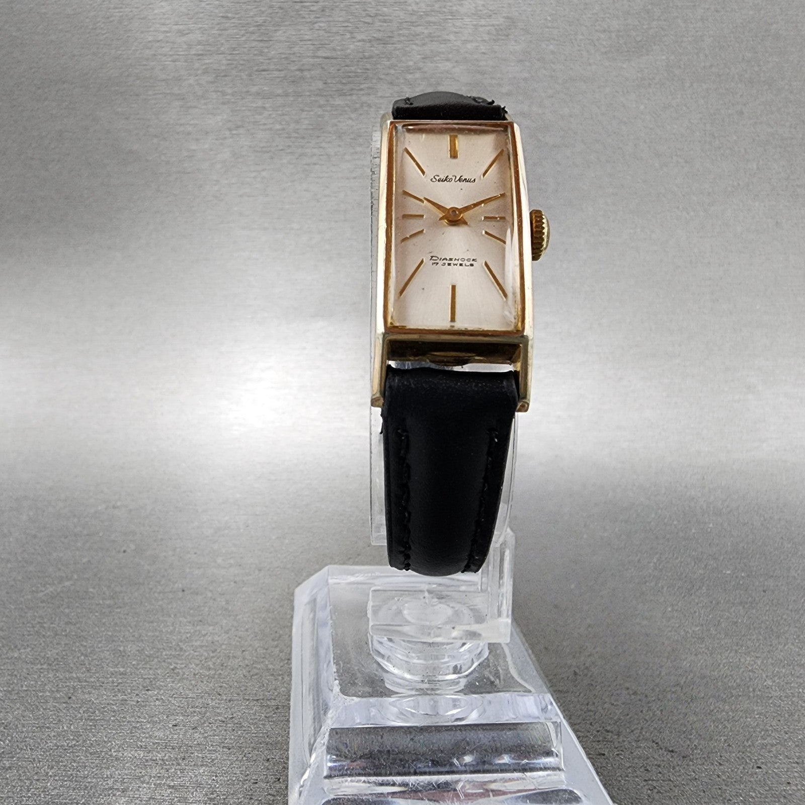 Seiko Venus Tank Watch Women 15mm Silver Dial Gold Tone Manual 5506 Runs5
