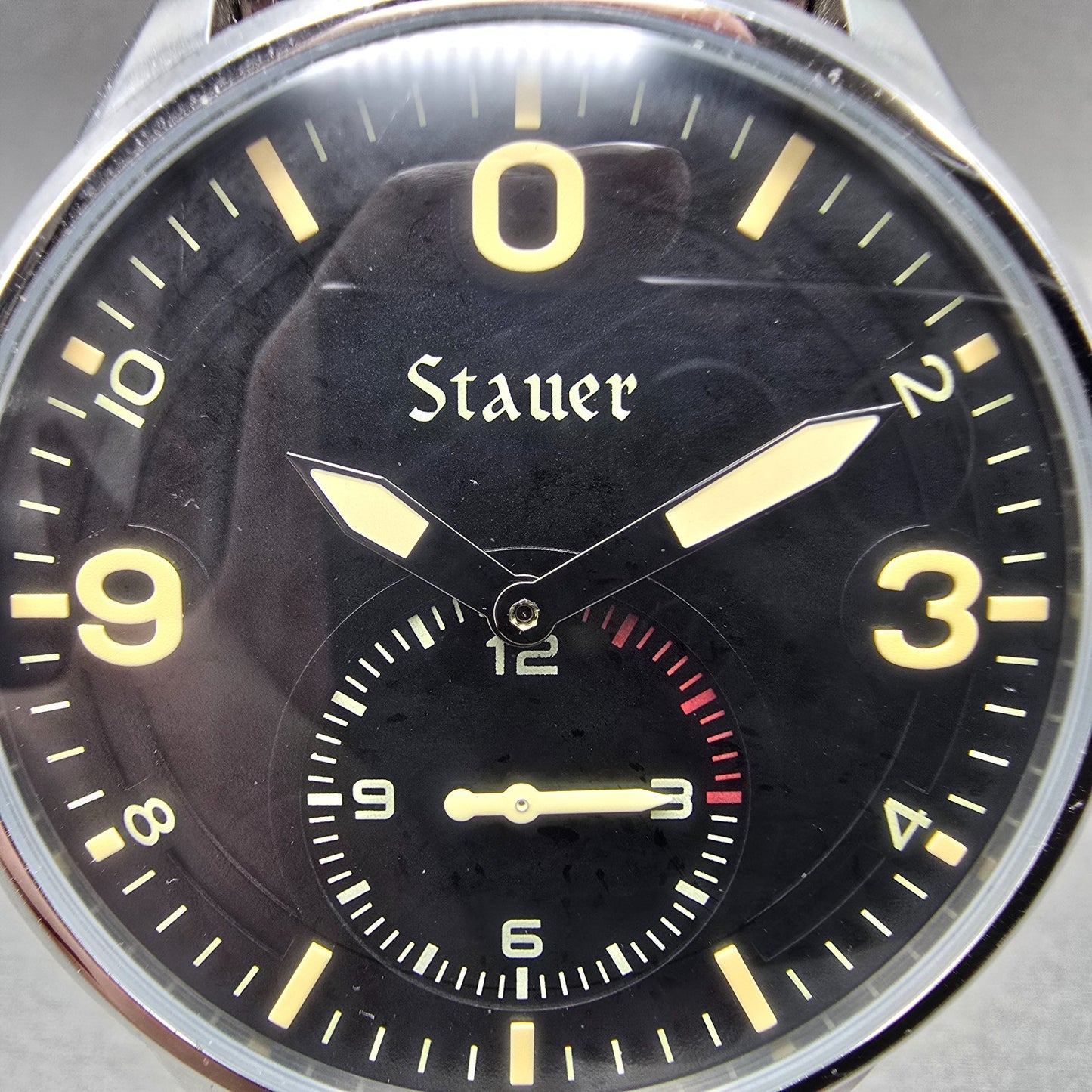 Stauer Midnight Aviator Watch Men 44mm Black Dial Steel 41026 New Battery1