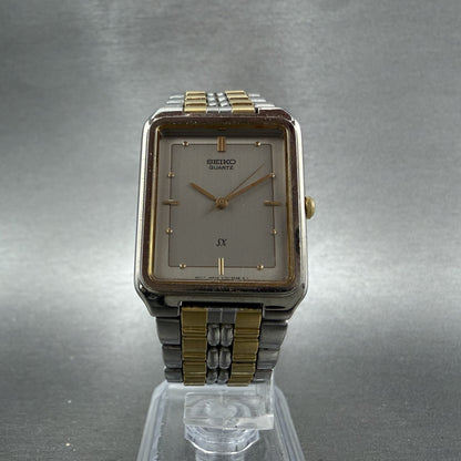 Seiko SX Tank Watch Men 27mm Silver Dial Two Tone Rectangle V7015K90 New Batt5