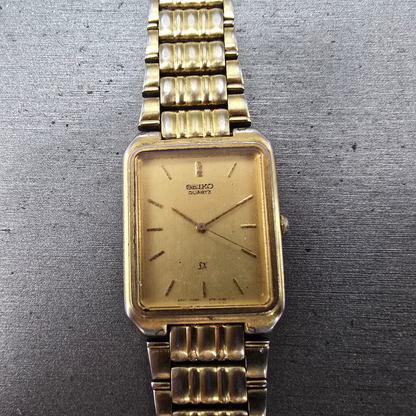 Seiko Tank Watch Men 26mm Gold Dial Gold Tone Rectangle V701-5J00 PARTS0