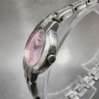 Seiko Watch Women 20mm Pink Dial Silver Tone Round 1n000sj0 New Battery2