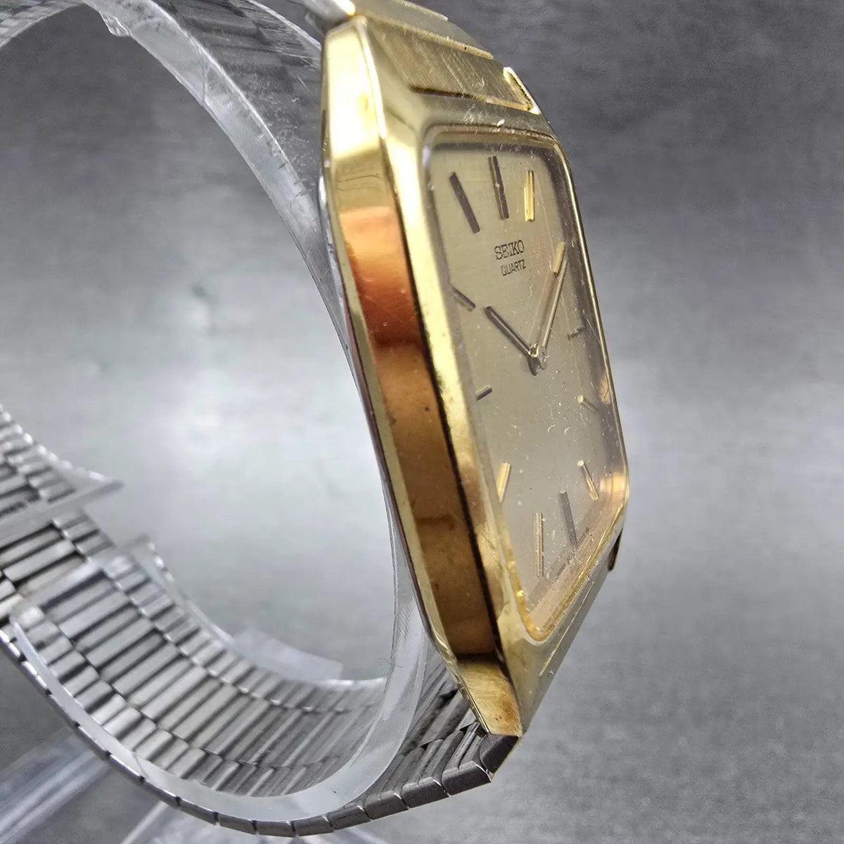 Seiko Tank Watch Men 26mm Gold Dial Gold Tone Rectangle 7430-5309 PARTS VTG4