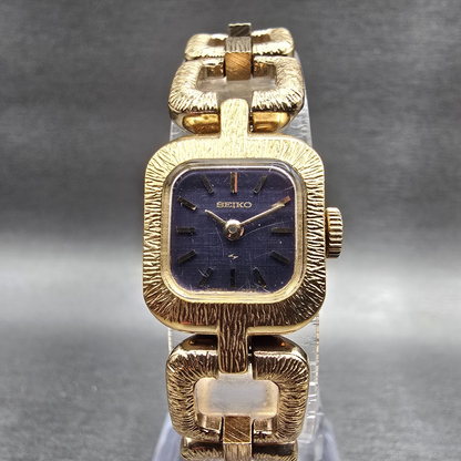 Seiko Watch Women 16mm Purple Dial Gold Tone Rectangle 11-3459 Manual Wind0