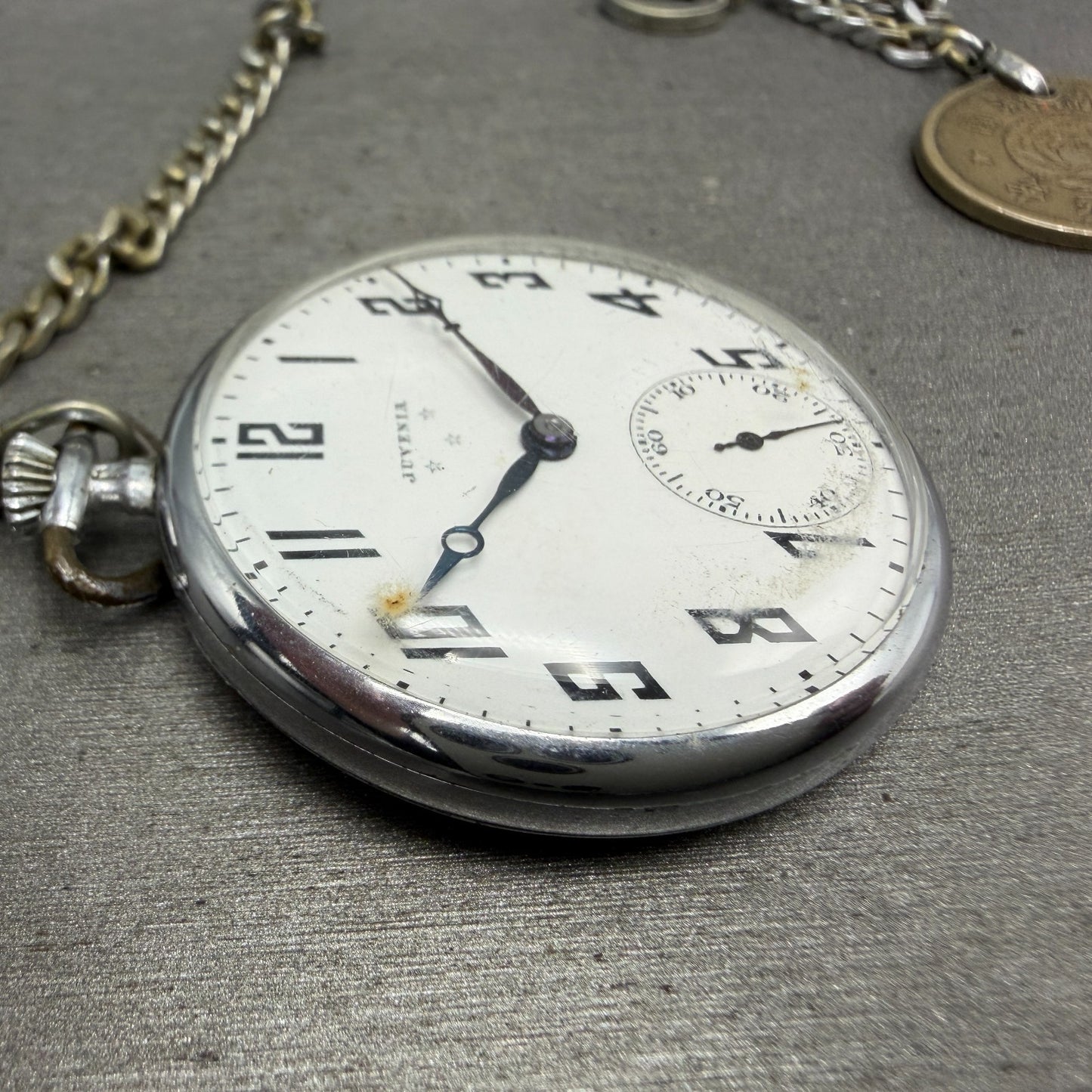 Juvenia Pocket Watch 42mm White Dial Silver TOne PARTS5