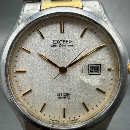 Citizen Exceed Watch Men 34mm White Dial Two Tone Date 2710-274849 New Battery1