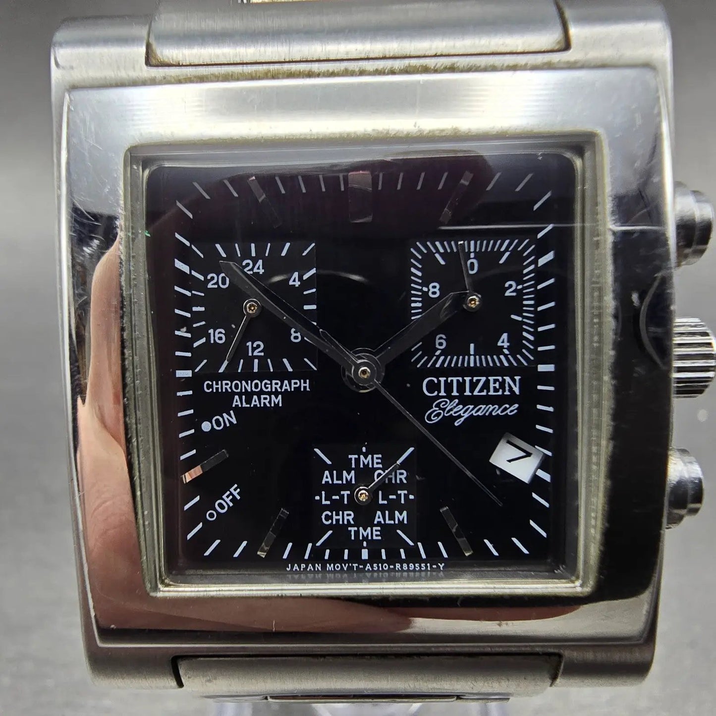Citizen Elegance Watch Men 33mm Black Dial Steel Date Alarm Chrono New Battery3