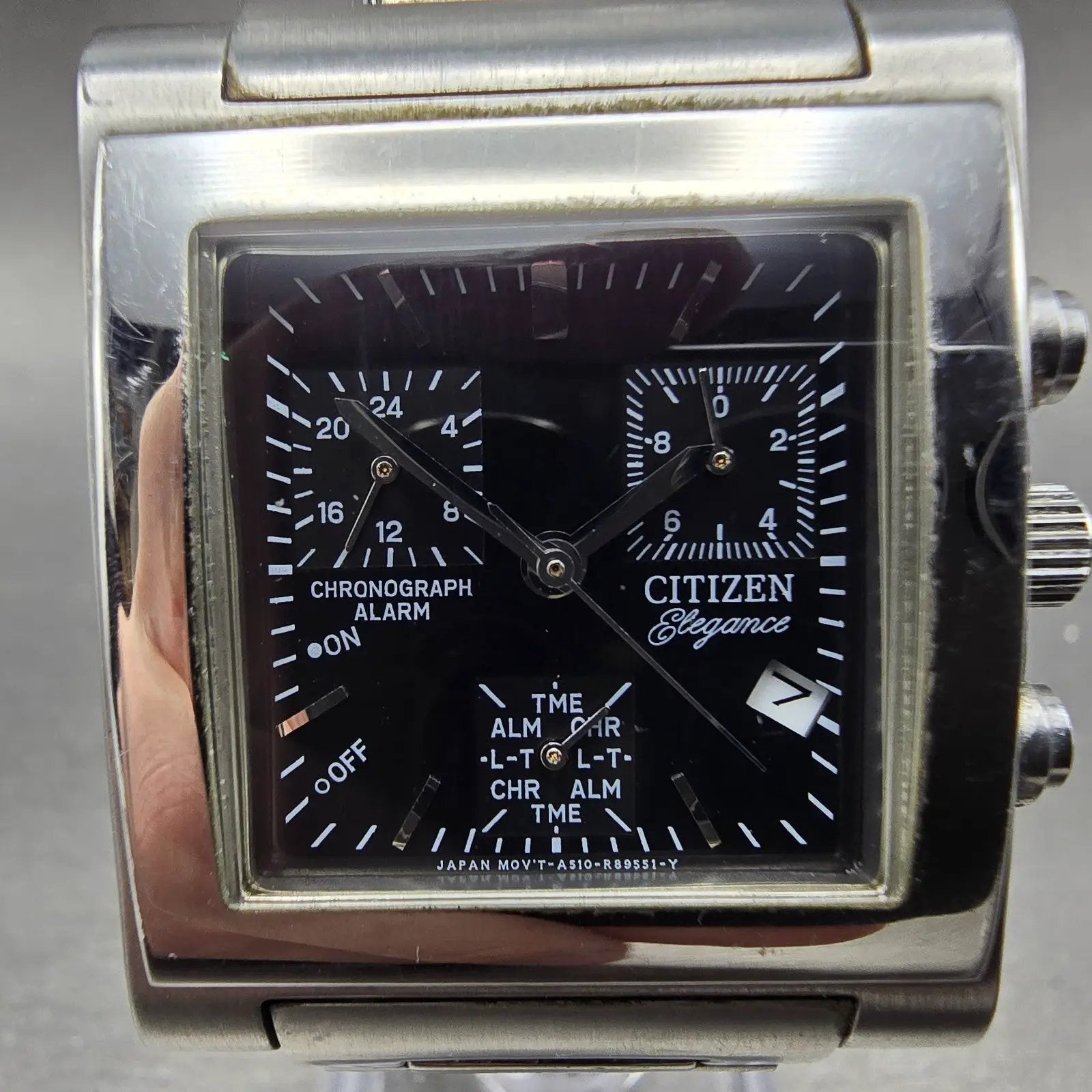 Citizen Elegance Watch Men 33mm Black Dial Steel Date Alarm Chrono New Battery3