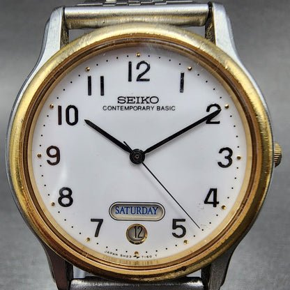 Seiko Watch Men 34mm White Dial Two Tone Daydate Round 5h23-7090 New Battery