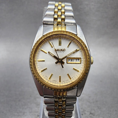 Seiko Watch Women 25mm White Dial Two Tone daydate Round 7n830041 New Batt B1230
