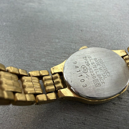 Seiko Watch Women 17mm Silver Dial Gold Ton Oval 2P20-6230 New Battery Vinatge9