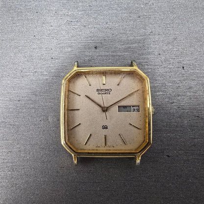 Seiko SQ Watch Men 30mm Champagne Dial Gold Daydate 7123-5200 Vintage JP PARTS0