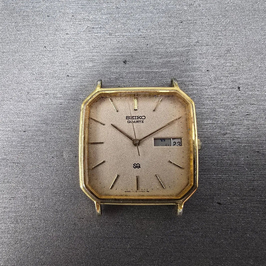 Seiko SQ Watch Men 30mm Champagne Dial Gold Daydate 7123-5200 Vintage JP PARTS0
