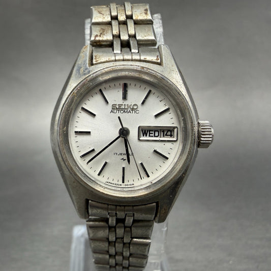 Seiko Automatic Watch Women 24mm Silver Dial Silver Tone Daydate 2206-0010 PARTS0