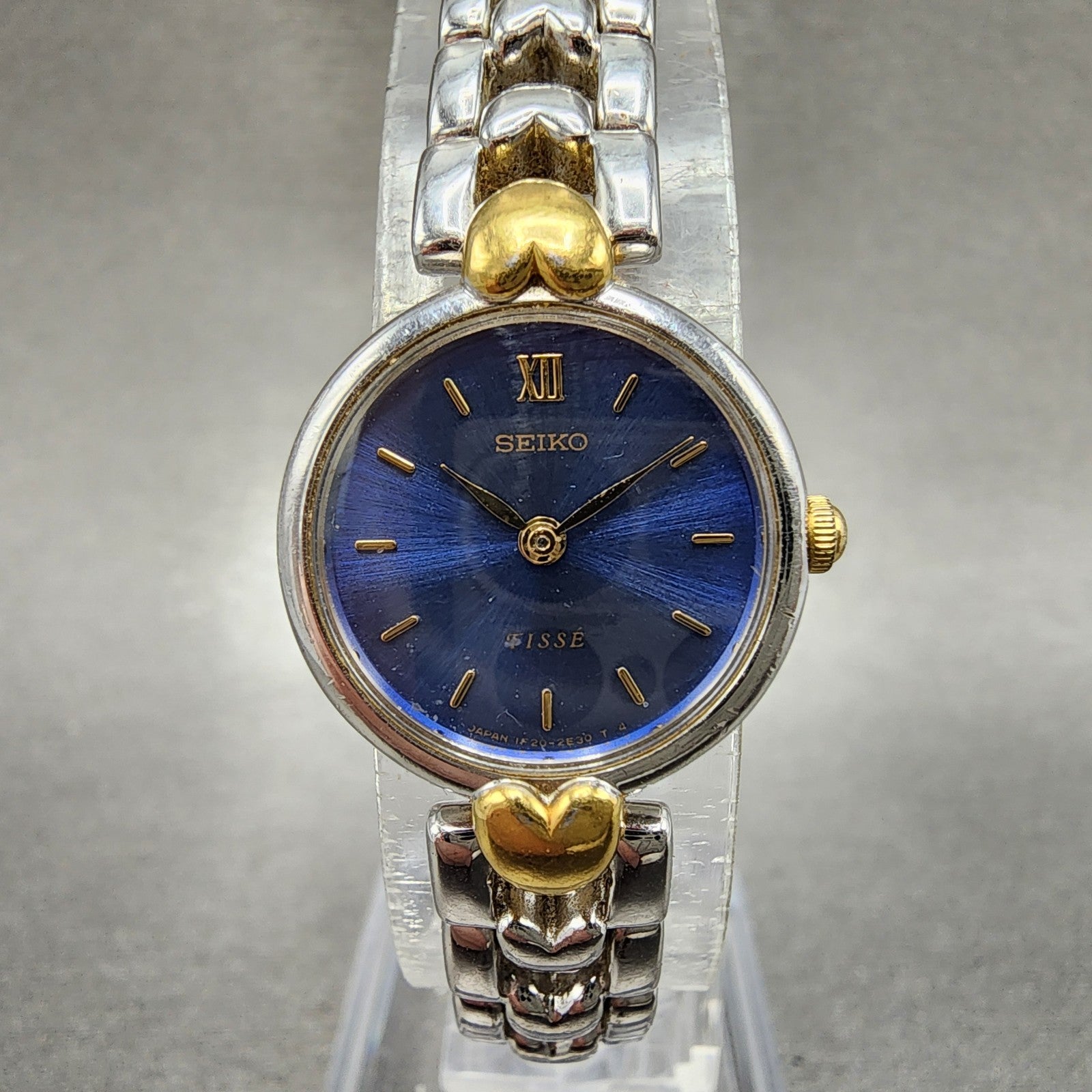 Seiko Tisse Watch Women 19mm Blue Dial Two Tone Hearts 1f200k50 New Battery0