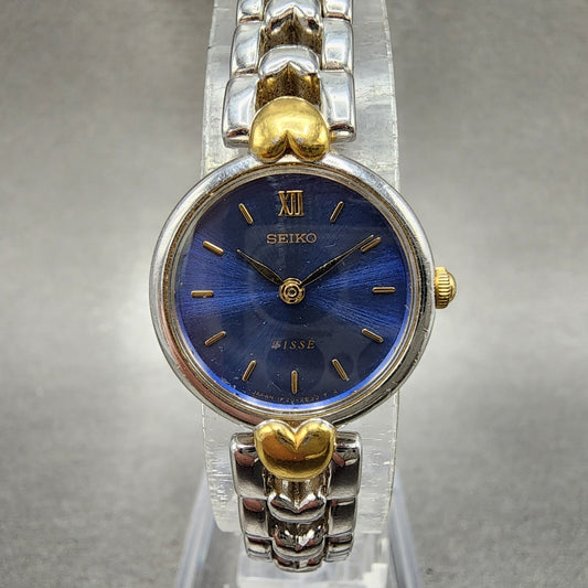 Seiko Tisse Watch Women 19mm Blue Dial Two Tone Hearts 1f200k50 New Battery0