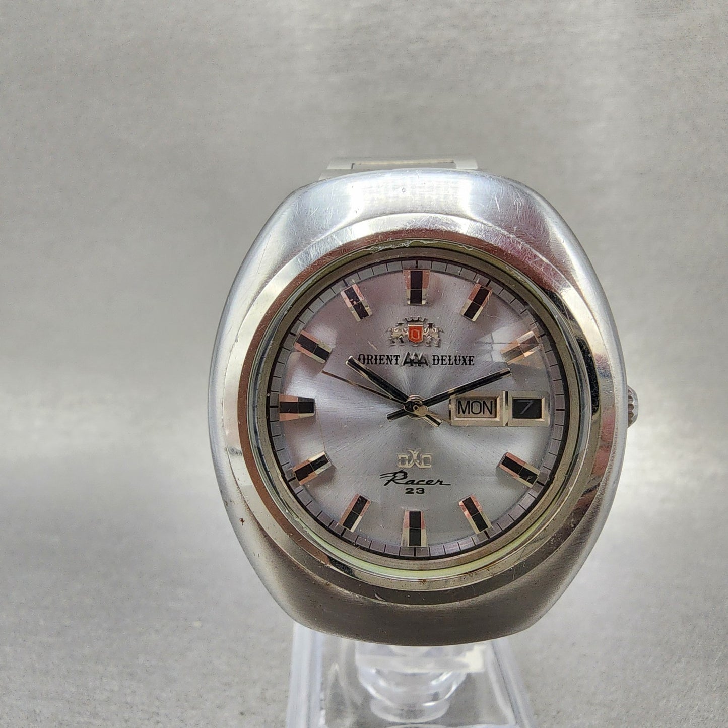 Orient AAA Deluxe Racer Watch Men 38mm Silver Dial Steel Daydate Automatic Runs0