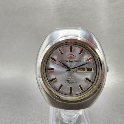 Orient AAA Deluxe Racer Watch Men 38mm Silver Dial Steel Daydate Automatic Runs0