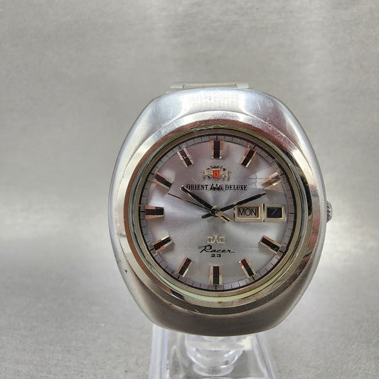 Orient AAA Deluxe Racer Watch Men 38mm Silver Dial Steel Daydate Automatic Runs0