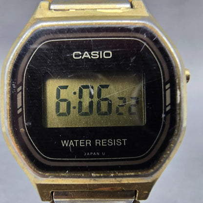 Casio L500 Watch Women 23mm Digital LCD Gold Tone Octagon Date Month New Battery1