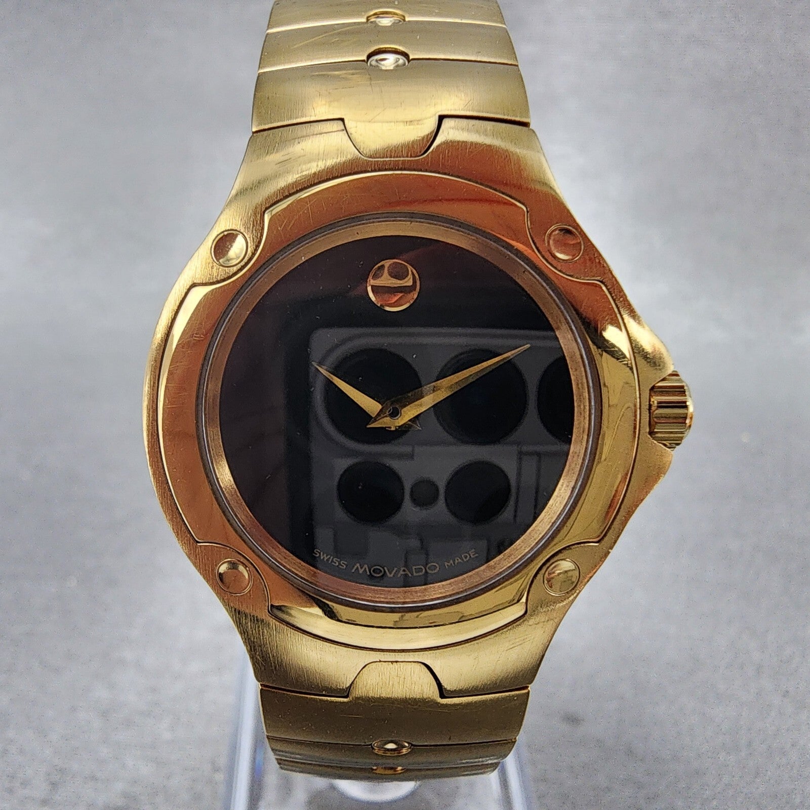 Movado Sports Edition Watch Women 27mm Black Dial Gold Tone Round 88.G4.18512