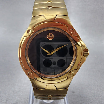 Movado Sports Edition Watch Women 27mm Black Dial Gold Tone Round 88.G4.18512