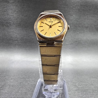 Seiko Watch Women 22mm Gold Dial Gold Round 2C21-0049 New Battery Vintage JP235