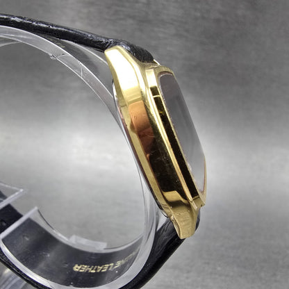 Seiko Watch Men 32mm Gold Digital Rectangle Daydate F051-5029 New Battery VTG3