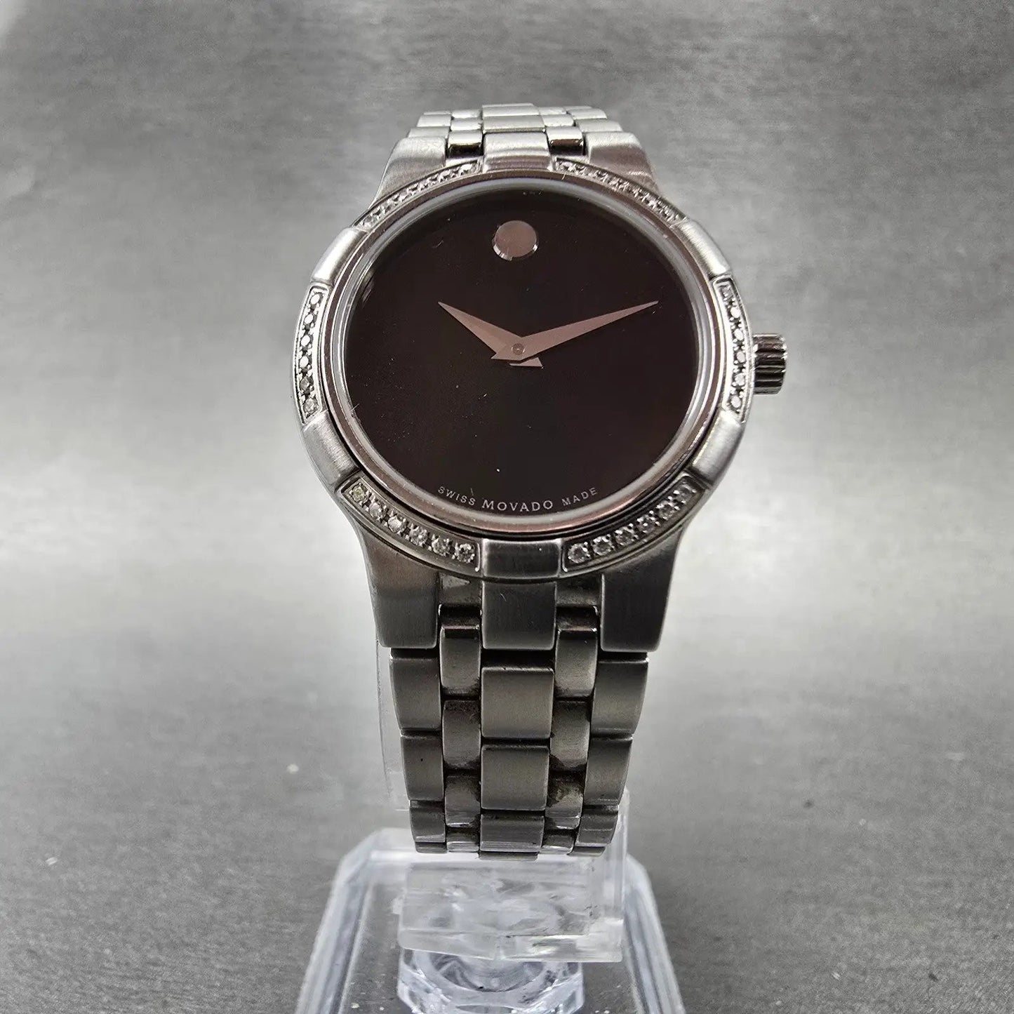 Movado Metio Watch Women 26mm Black Dial Stainless Steel Diamonds New Battery4
