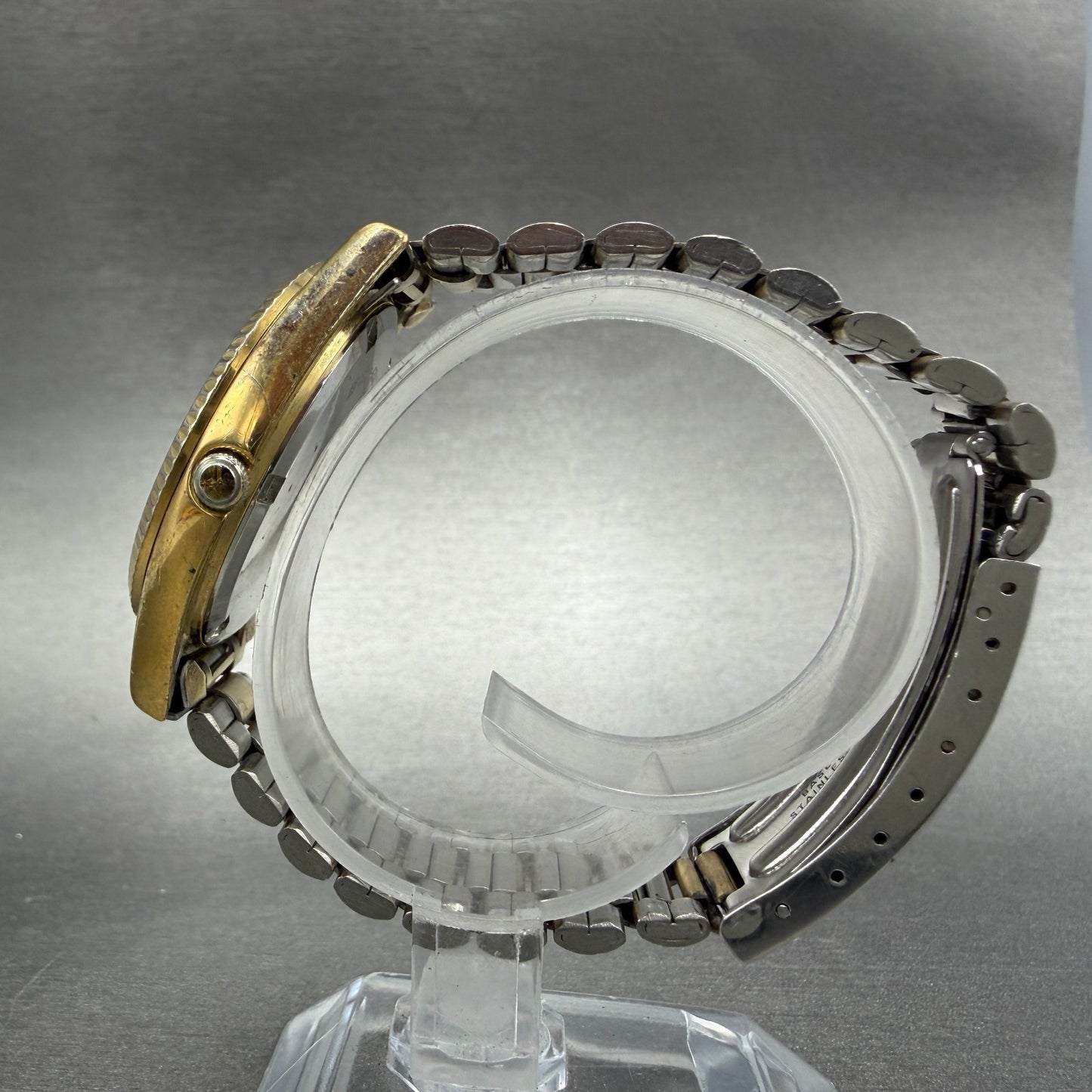 Seiko SQ Presdisent Watch Men 36mm Gold Dial Gold Tone Daydate 7123-8050 PARTS7