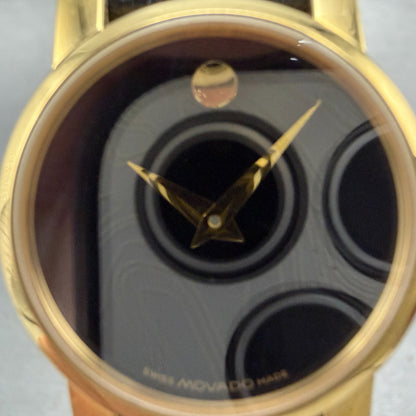 Movado Museum Watch Women 25mm Black Dial Gold Tone Round 87 A1 845 New Battery81