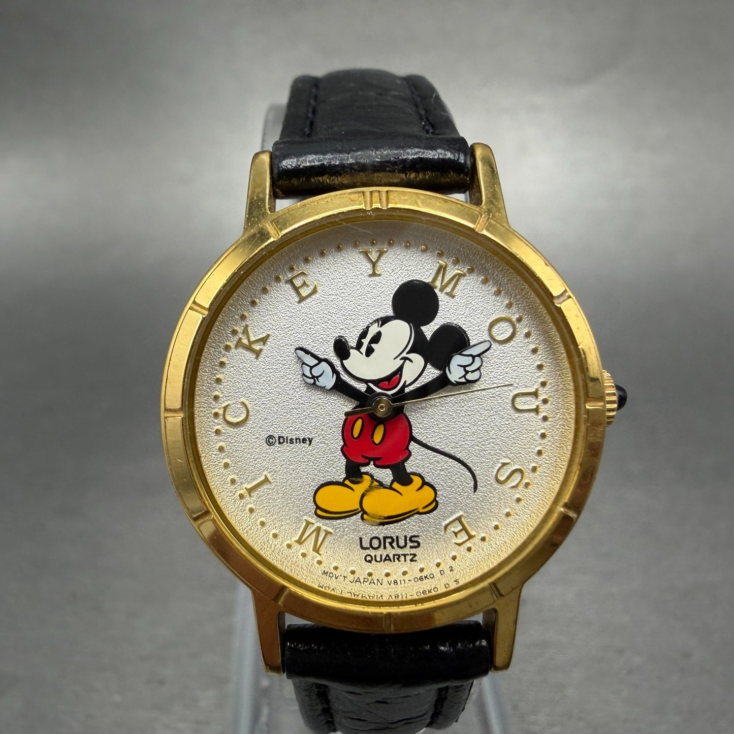 Seiko Lorus Mickey Watch Women 26mm Silver Dial Gold Tone V811-1410 New Battery0