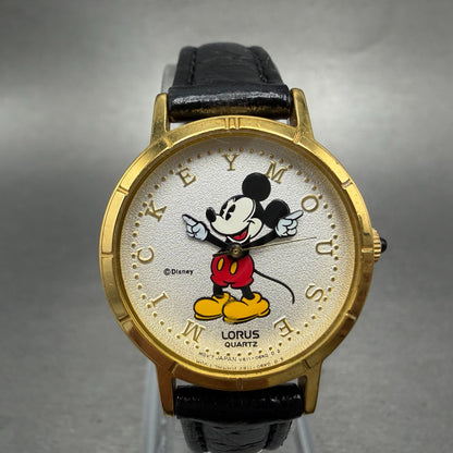 Seiko Lorus Mickey Watch Women 26mm Silver Dial Gold Tone V811-1410 New Battery0