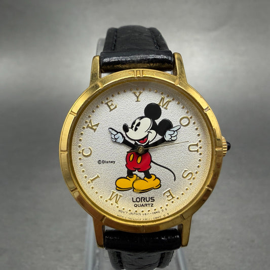 Seiko Lorus Mickey Watch Women 26mm Silver Dial Gold Tone V811-1410 New Battery0