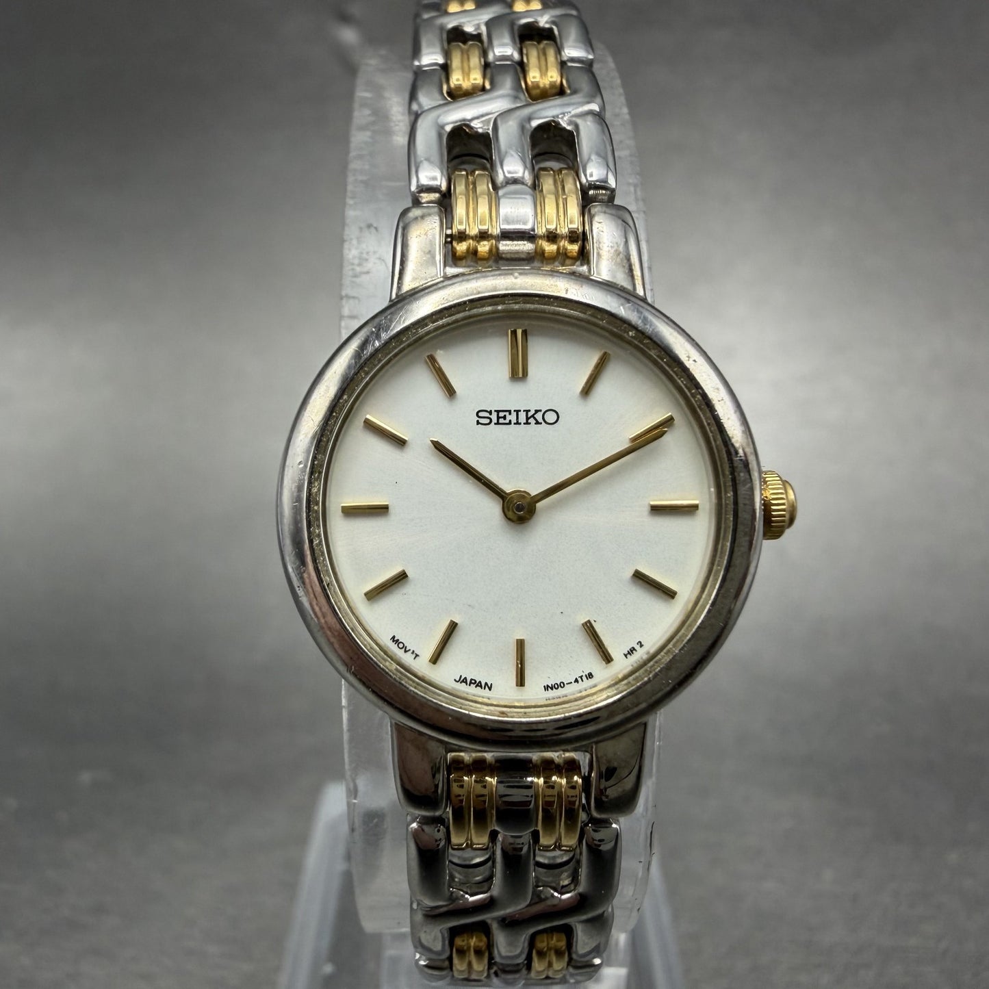 Seiko Watch Women 21mm White Dial Two Tone Round 1N00-1E09 New Battery ABR0
