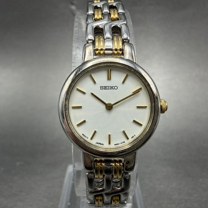 Seiko Watch Women 21mm White Dial Two Tone Round 1N00-1E09 New Battery ABR0