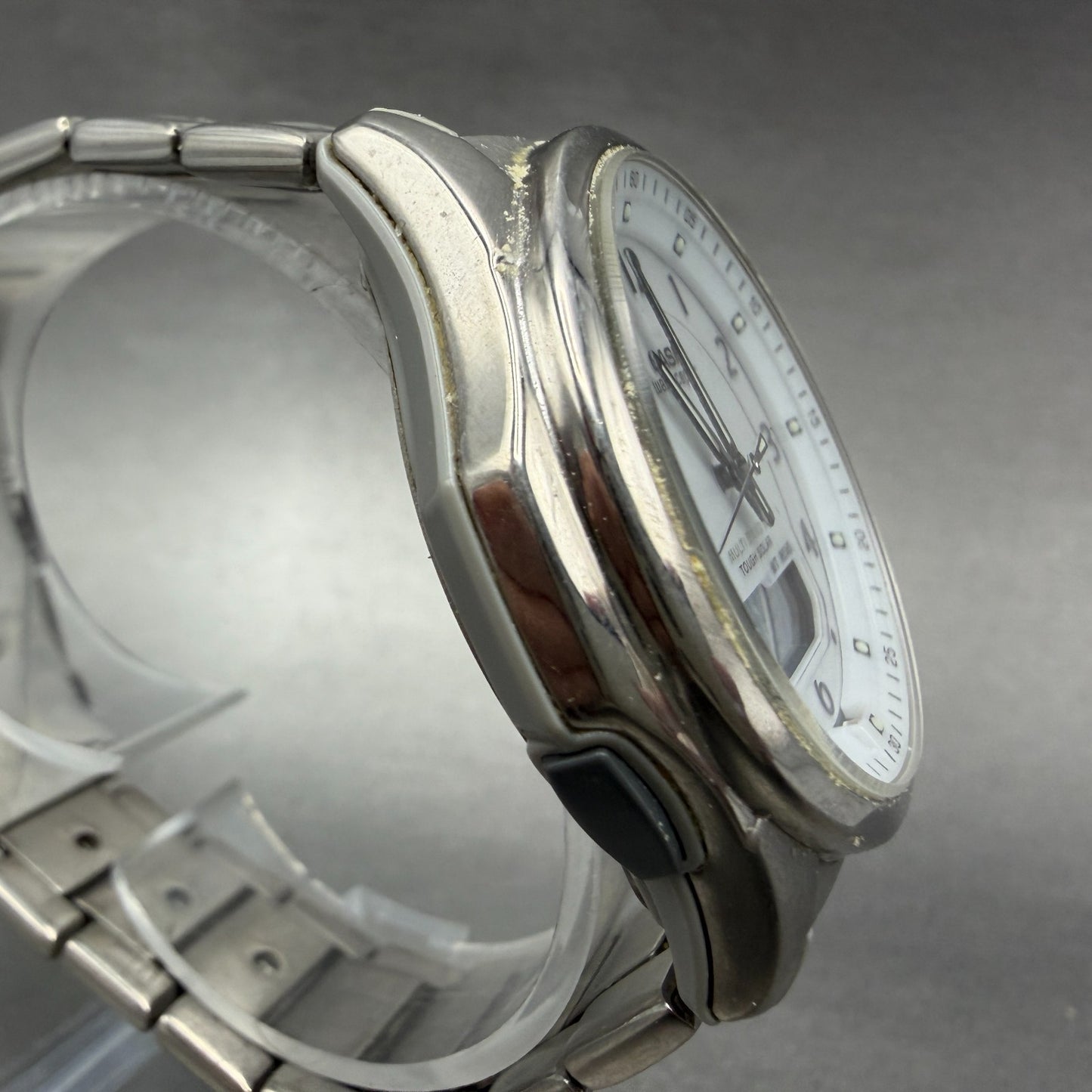 Casio Wave Ceptor Watch Men 42mm White Dial Titianium Solar Analog Digital Works3