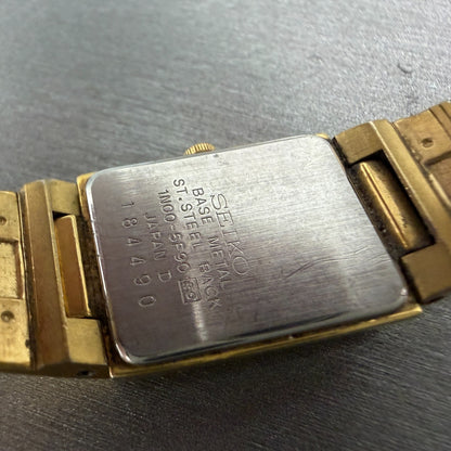 Seiko Tank Watch Women 16mm Champagne Dial Gold Tone 1N00-5F90 New Battery9