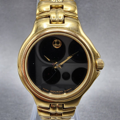 Movado Museum Watch Women 25mm Black Dial Gold Tone Round 88A1827 New Battery1