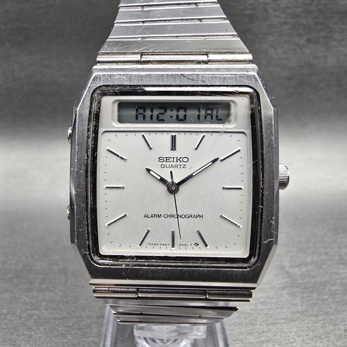 Seiko Watch Men 31mm Silver Dial Silver Chronograph Alarm H557-531H New Battery0