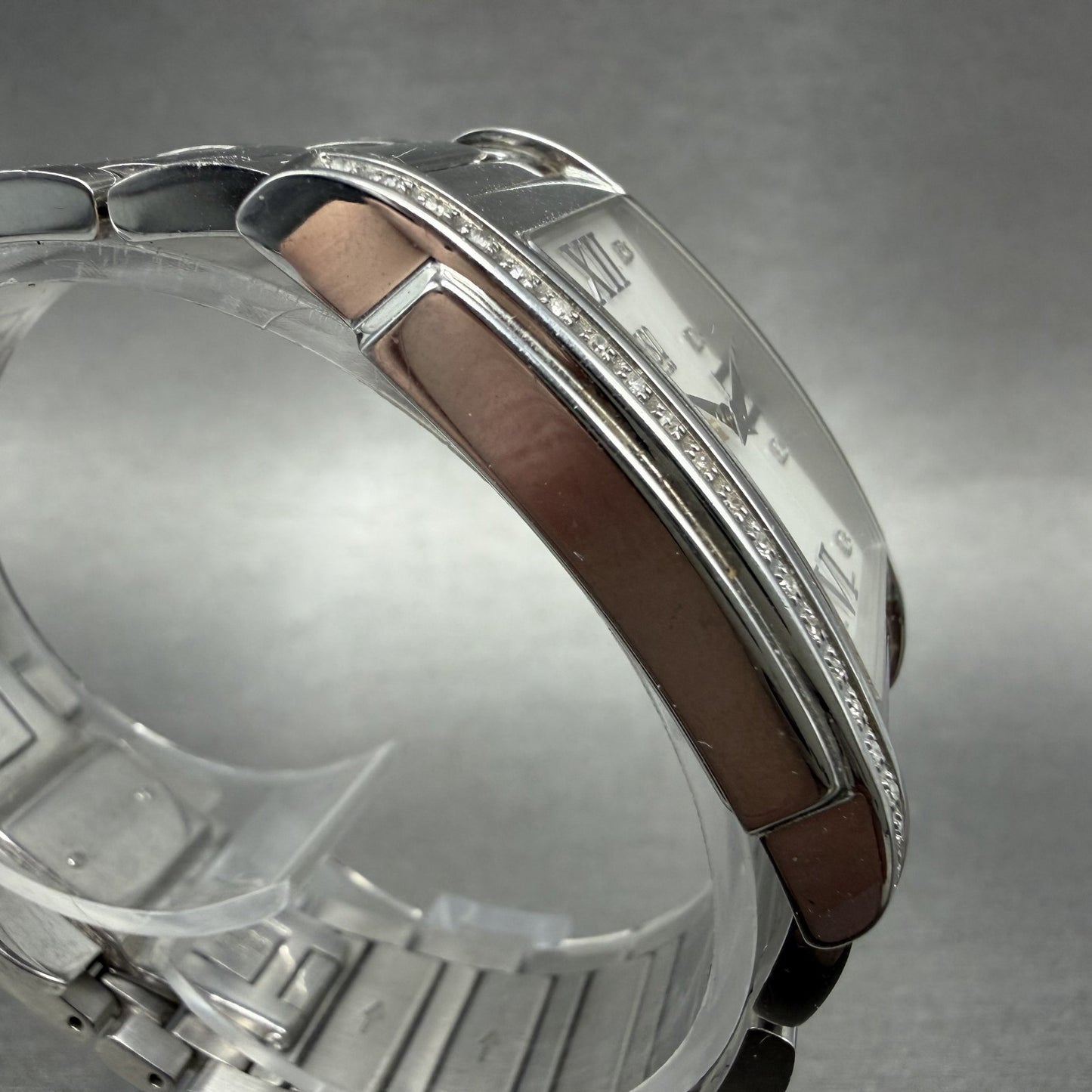 ESQ Tank Watch Women 25mm MOP Dial Silver Tone Rectangle Crystals New Battery3