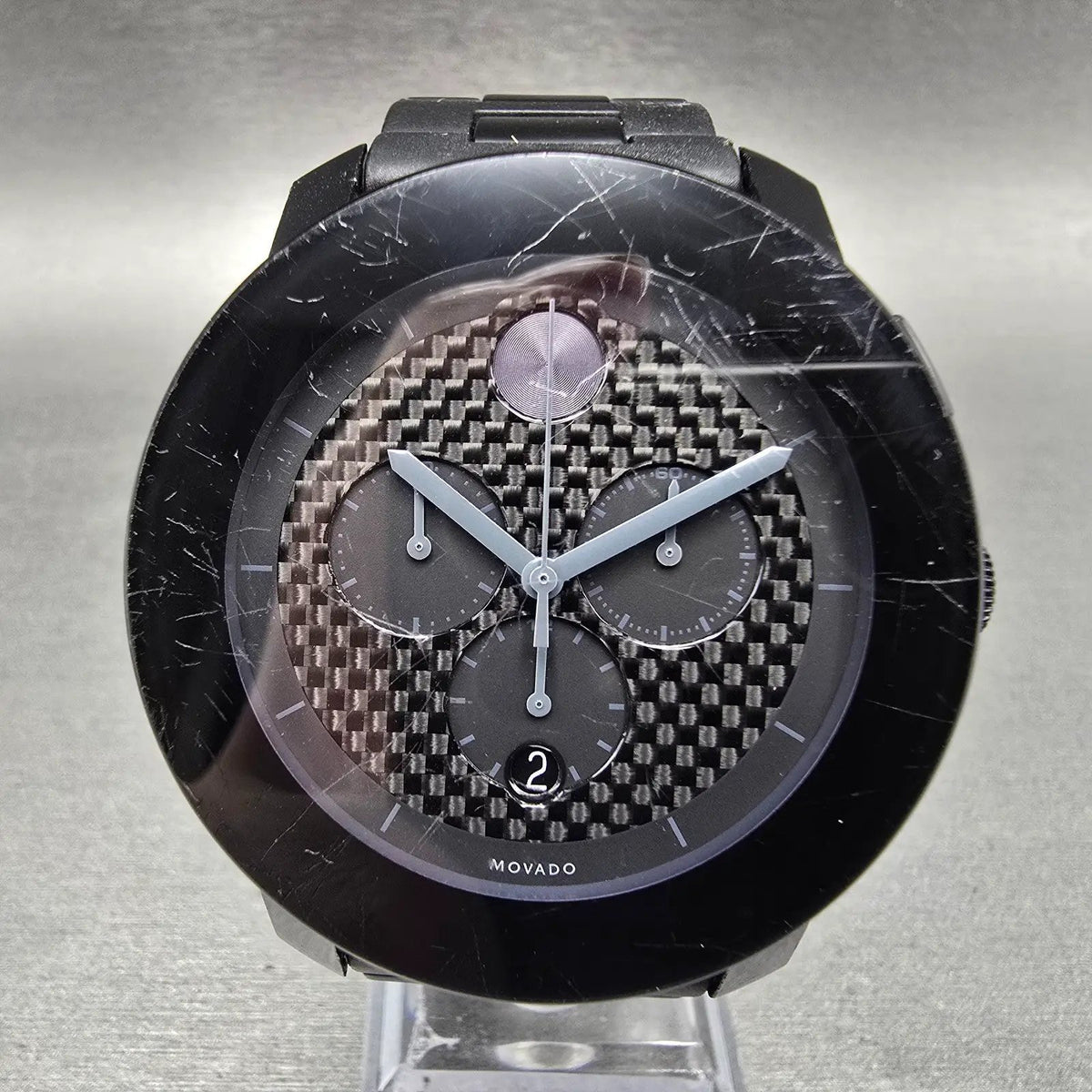 Movado Bold Chronograph Watch Men 43mm Black Dial Black Tone Date New Battery0