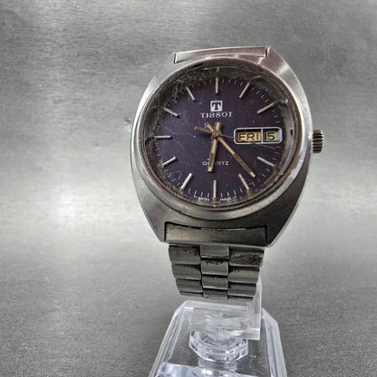 Tissot Watch Men 34mm Blue Dial Silver Tone Daydate Round Vintage Quartz PARTS F6