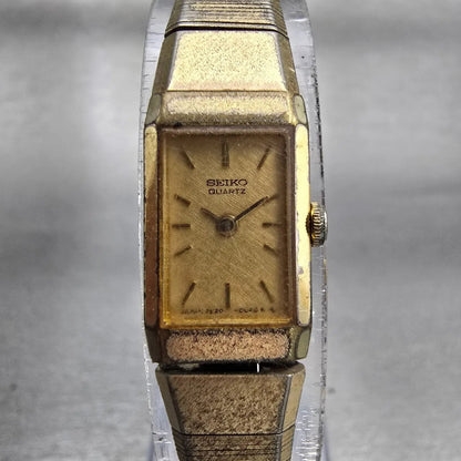 Seiko Watch Women 12mm Gold Dial Gold Tone Rectangle 2E20-5029 New Battery VTG0