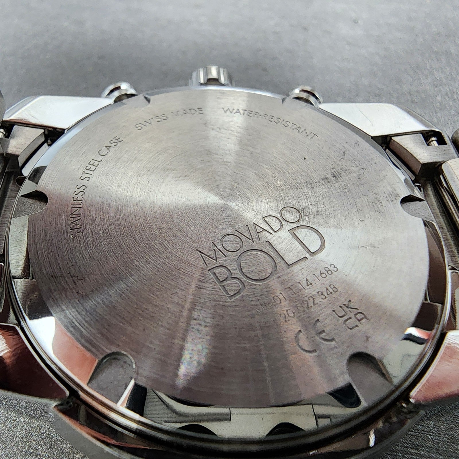 Movado Bold Verso Chronograph Watch Men 44mm Blue Dial Steel Date READ!! 36008659