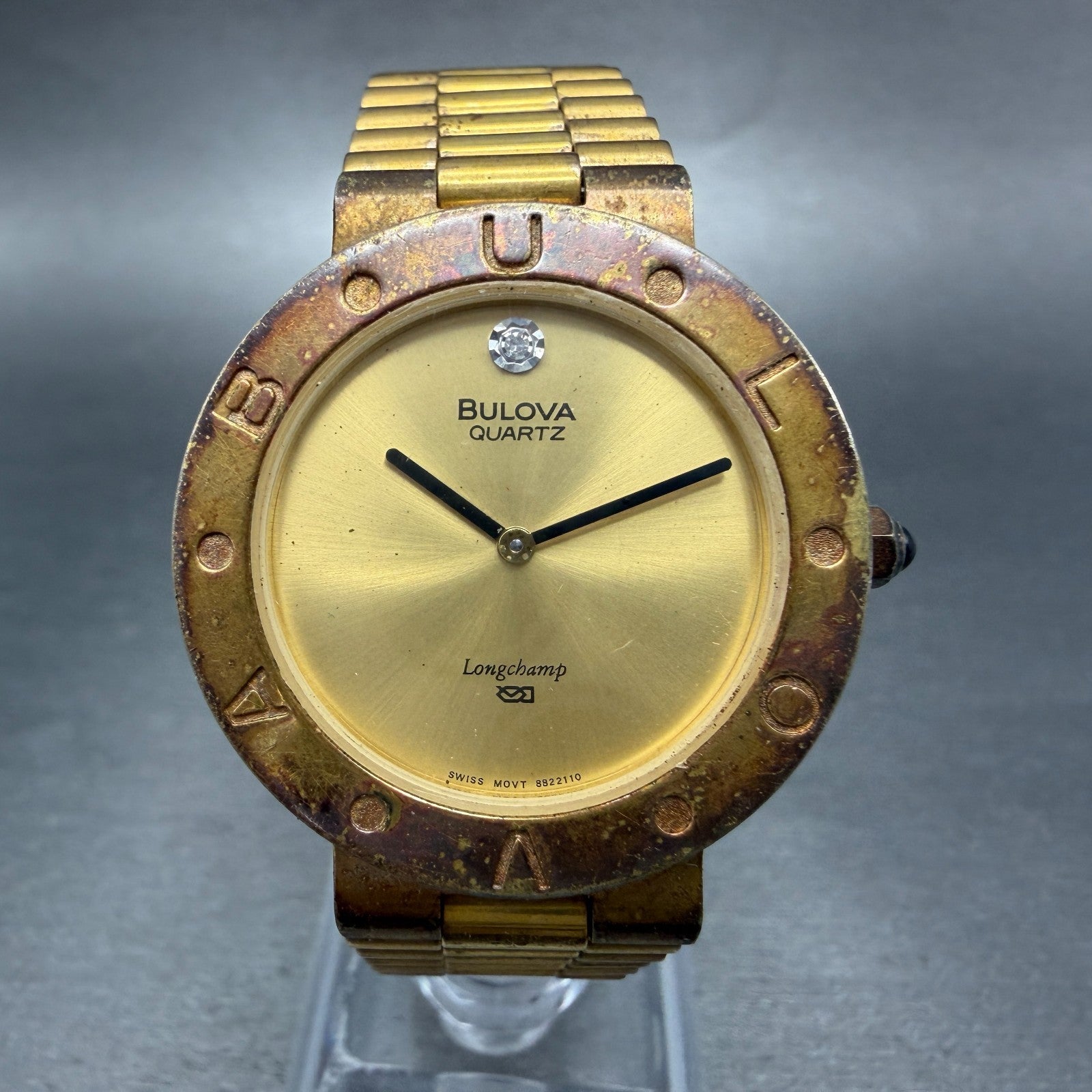 Bulova Long Champ Watch Unisex 32mm Champagne Dial Gold Tone New Battery0