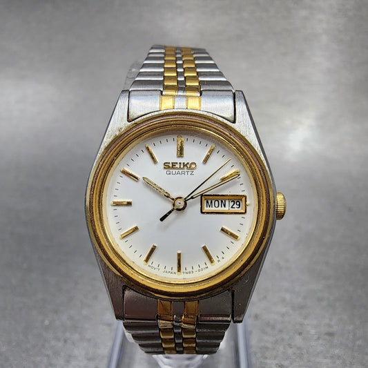Seiko Watch Women 25mm White Dial Two Tone Daydate 7n430011 Round New BatteryBA0