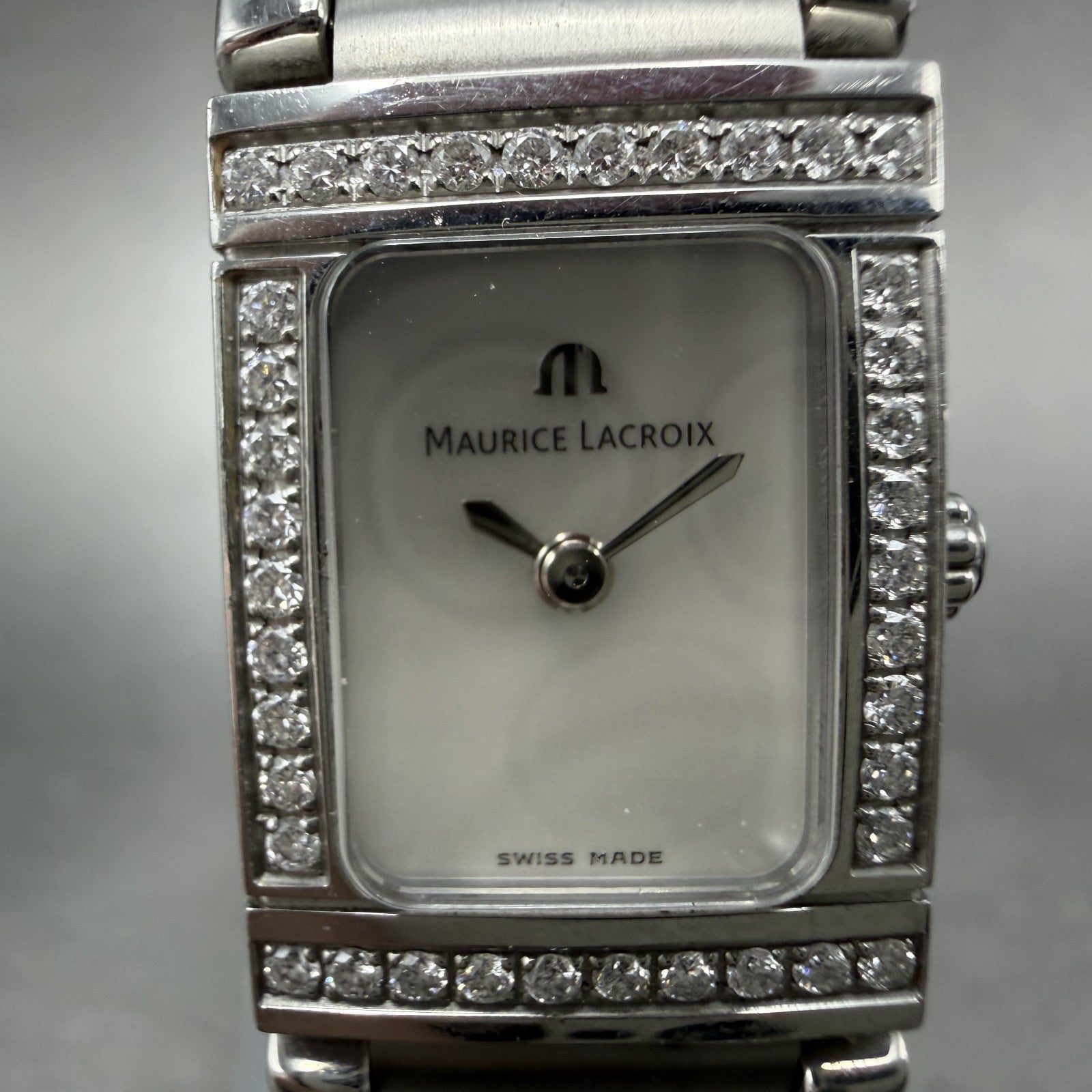 Maurice Lacroix Miros Tank Watch Women 16mm MOP Dial Steel Diamonds New Battery1